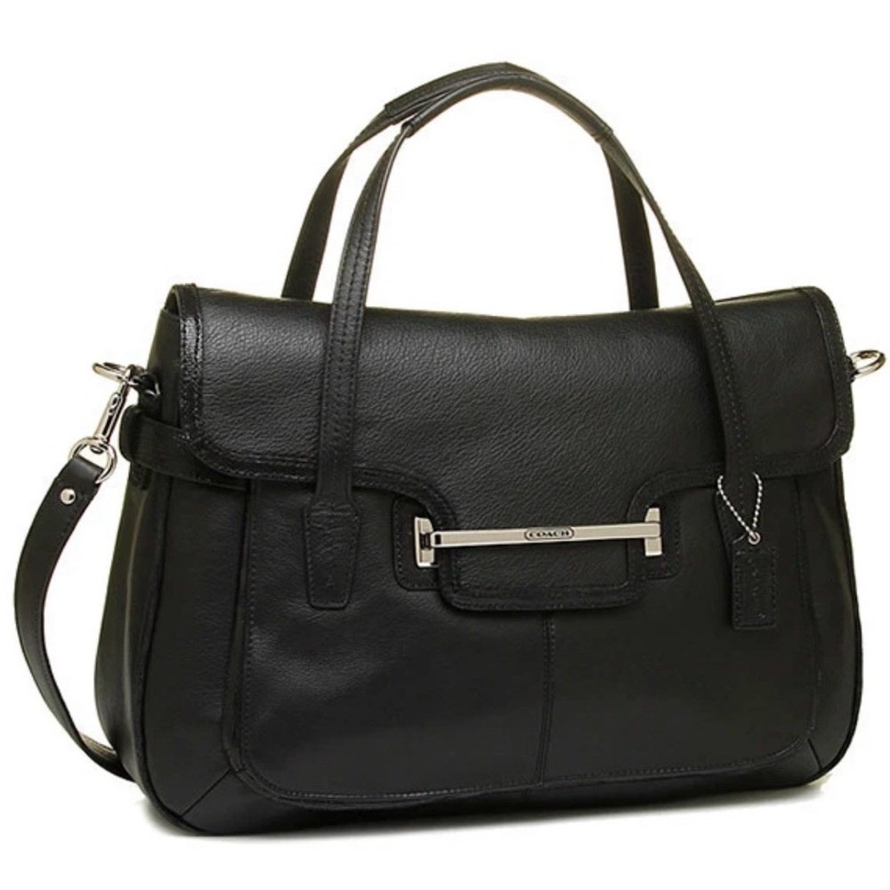 Coach Taylor Marin Black Pebbled Leather Satchel Crossbody F26781